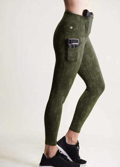Women's Face Forward Concealed Carry Leggings by Alexo in OD Green has deep side pockets